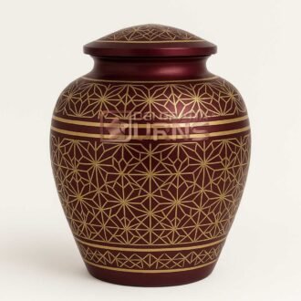 Houston Burgundy Cremation Urn for Adult Male – Hand-Etched Gold Memorial for Human Ashes