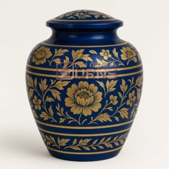 San Antonio Blue Gold Cremation Urn for Adult Male – Elegant Floral Tribute for Human Ashes