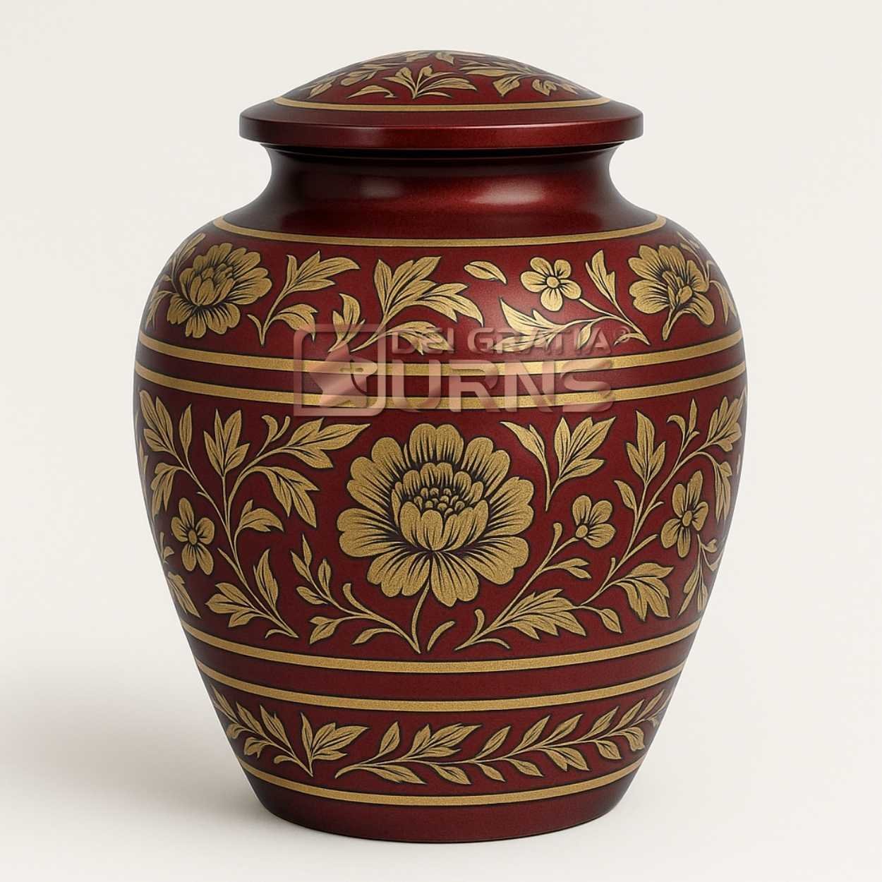 San Antonio Burgundy Gold Cremation Urn for Adult Male – Elegant Floral Tribute for Human Ashes