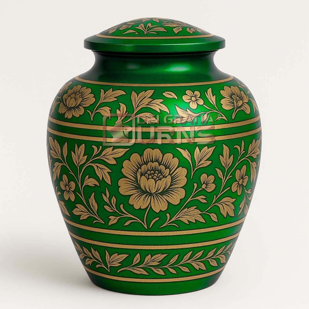 San Antonio Green Gold Cremation Urn for Adult Male – Elegant Floral Tribute for Human Ashes