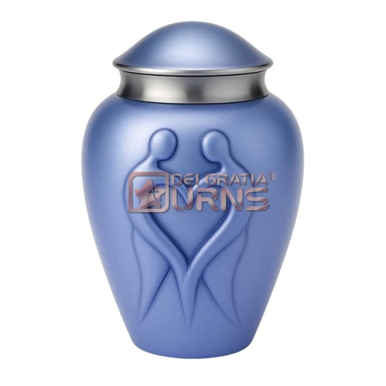 California blue aluminium cremation urn for adult male ashes with satin finish