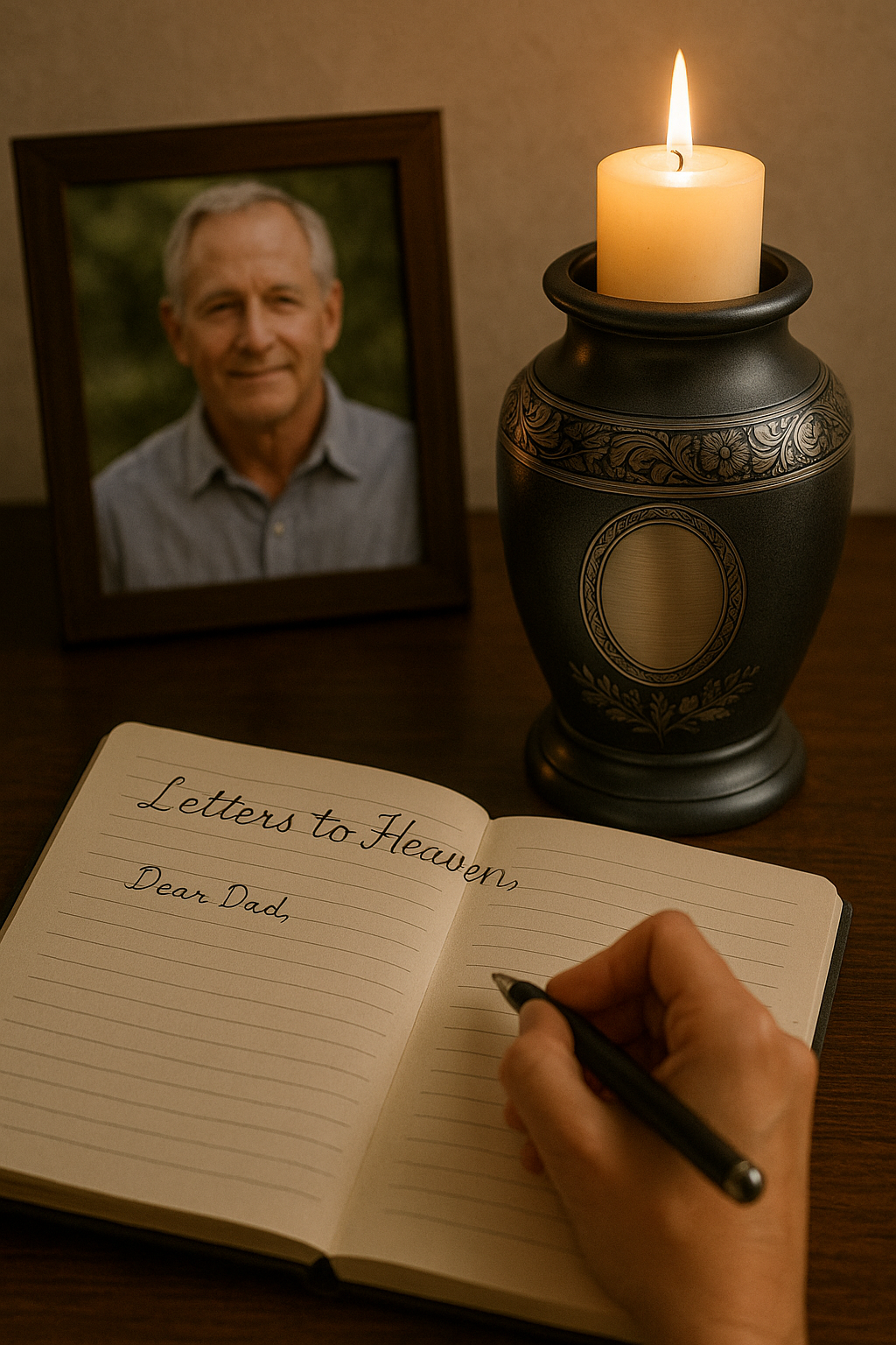 Letters to Heaven Journals Are Helping Grieving Hearts Heal—Here’s Why Experts Say It Works… 1 Writing Letters to heaven to a Lost Loved One Beside Their Urn: A Healing Ritual for Grief