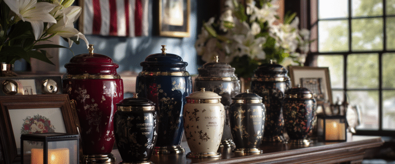 u5422357617_A_beautiful_high-end_collection_of_metal_crematio_c85b215f-cb61-4b2f-ac33-12d675fcb80e_0 How Urns Colors Reflect Emotions and Spiritual Meaning in Cremation Ashes