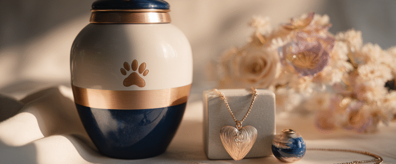 u5422357617_A_beautifully_branded_high-end_metal_pet_crematio_61cbb2ff-4270-49cd-8052-35cf46763774_3 7 Emotional Tips for Choosing Pet Urns, Cremation Jewelry, and Ashes Memorials