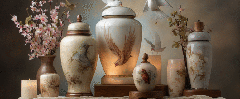 u5422357617_A_peaceful_symbolic_display_of_cremation_urns_for_e4e6dc2a-9769-40e9-94ea-d62a32812cff_0 5 Bird Symbols That Bring Peace in Cremation Urns for Ashes – Dei Gratia Urn
