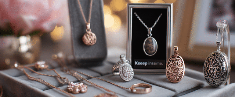 u5422357617_A_premium_close-up_jewelry_display_featuring_eleg_49871cd9-4707-40a0-bd45-f28dc79b88b7_3 10 Cremation Jewelry Pieces That Turn Ashes Into Eternal Keepsakes