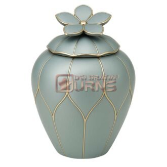 Texas Sage Green Cremation Urn for Adult Male – Elegant Memorial in Gold Detail