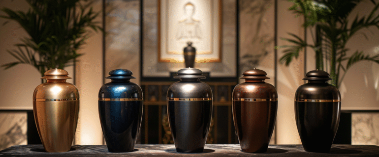 u5422357617_a_front-facing_symmetrical_display_of_luxury_meta_a1208fad-af73-4a11-9a43-31c63c42667a_0 Cremation Urns in Poughkeepsie New York | Dei Gratia Urns for Ashes & Memorials