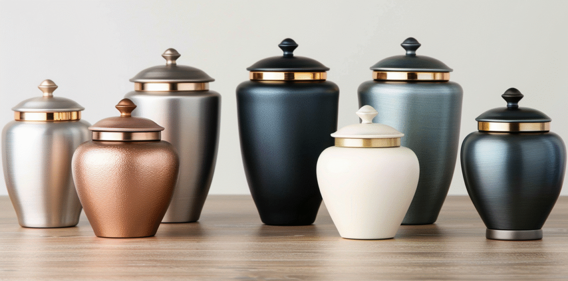 u5422357617_a_side-by-side_comparison_display_of_cremation_ur_08ebfc4b-bdf9-409c-8153-907a7e15d2d6_1 Symbolism of Urns: Emotional Significance in Cremation and Ashes | Dei Gratia Urns