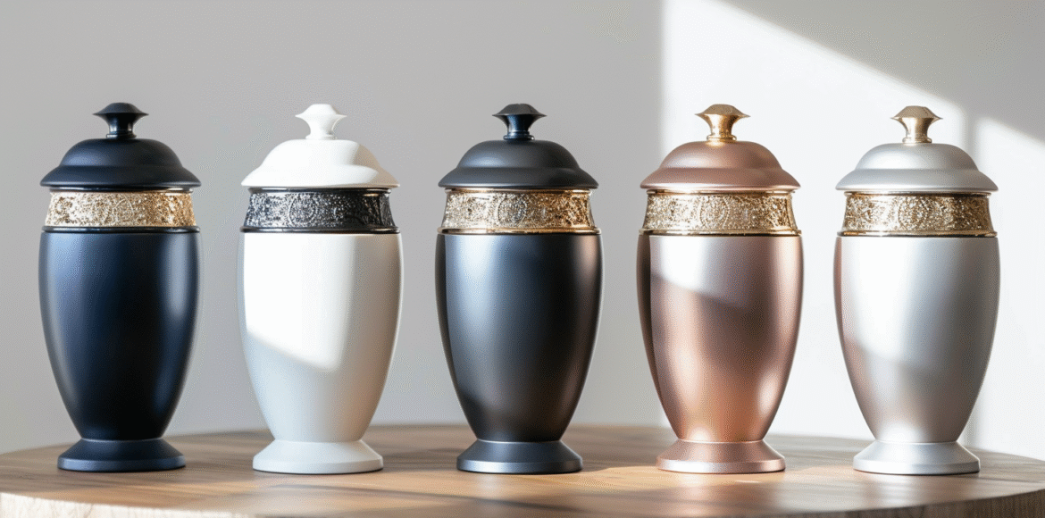 u5422357617_a_side-by-side_comparison_display_of_cremation_ur_85861714-b2a5-475f-a3cf-76f8d52183dd_0 Symbolism of Urns: Emotional Significance in Cremation and Ashes | Dei Gratia Urns