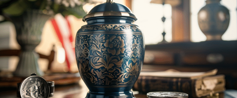 u5422357617_elegant_navy_blue_cremation_urn_made_of_brushed_a_e2a8ecf8-40fa-4dd1-9272-8f7ef1006789_0 Cremation Urns in Glen Cove New York – Ashes, Memorials, and Urns Guide | Dei Gratia Urns