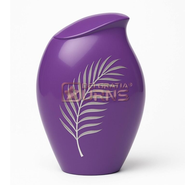 Florida purple and silver palm leaf cremation urn for adult ashes