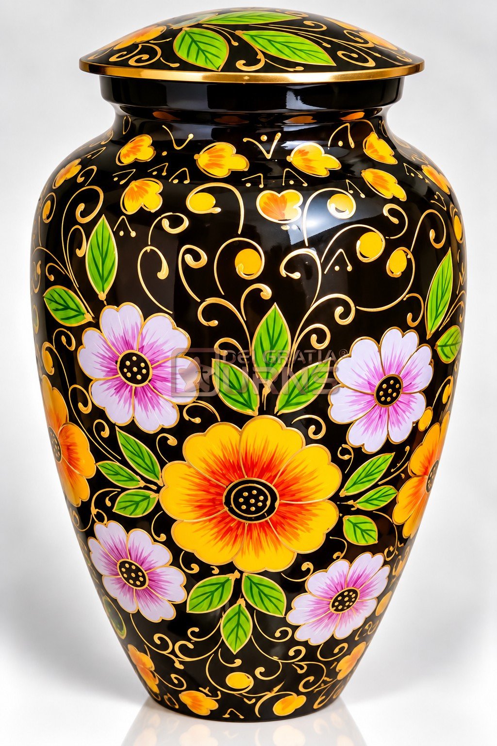 Black Garden Floral Cremation Urn 1 Black Garden Floral Cremation Urn