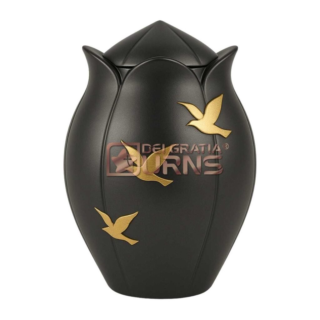 9 Intimate Reasons Why Keepsake Urns for Ashes Offer More Than You Ever Imagined 14 Black and gold dove cremation urn for adult ashes with three gold-tone doves