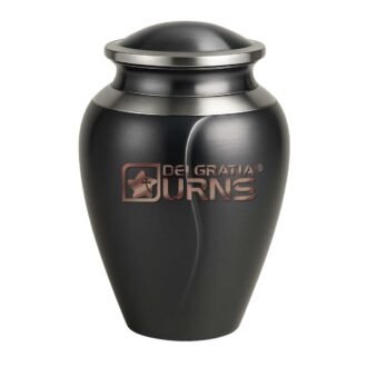 Midnight black modern metal cremation urn for adult ashes with dark silver-tone lid