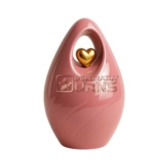 Rose pink open heart metal cremation urn for adult ashes with polished gold-tone heart