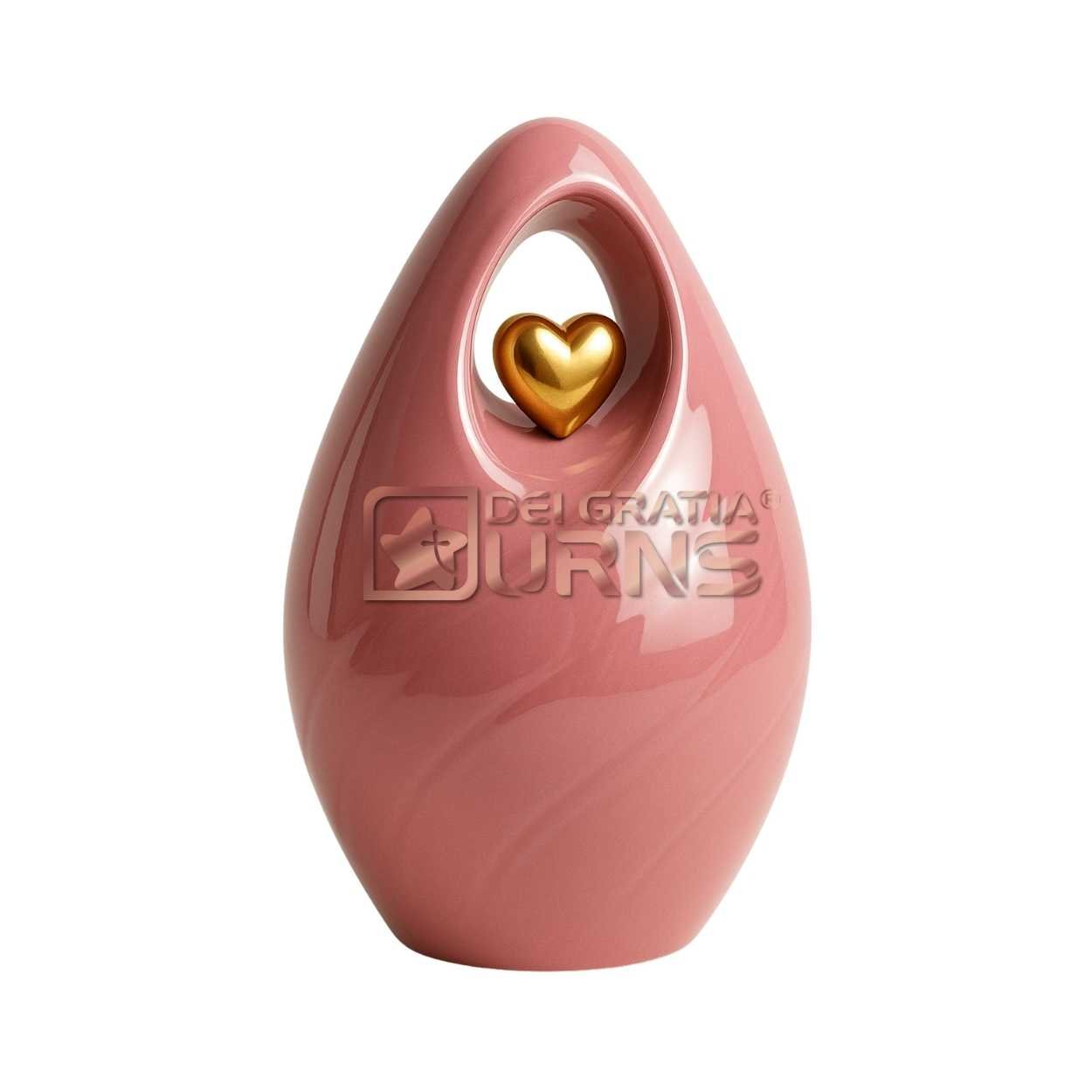 Rose pink open heart metal cremation urn for adult ashes with polished gold-tone heart