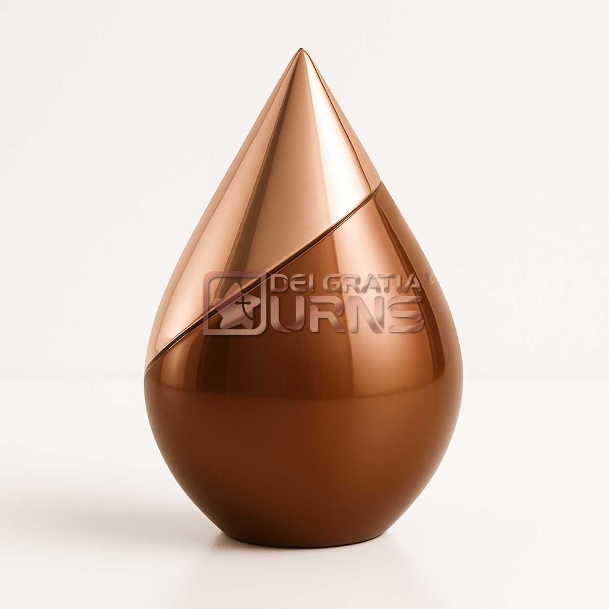 Rose gold modern metal cremation urn for adult ashes with sculptural teardrop design