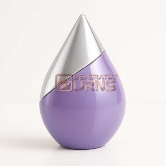 Lavender silver modern metal cremation urn for adult ashes in sculptural teardrop shape