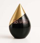 Black gold modern metal cremation urn for adult ashes with sculptural teardrop design