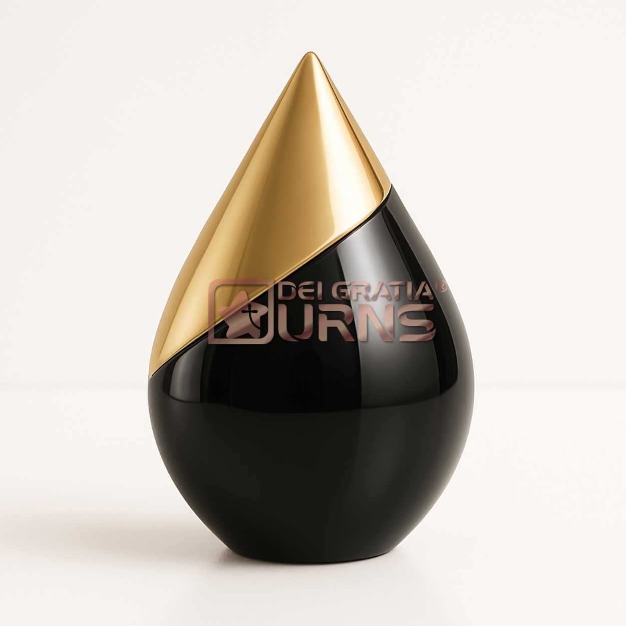 Black gold modern metal cremation urn for adult ashes with sculptural teardrop design