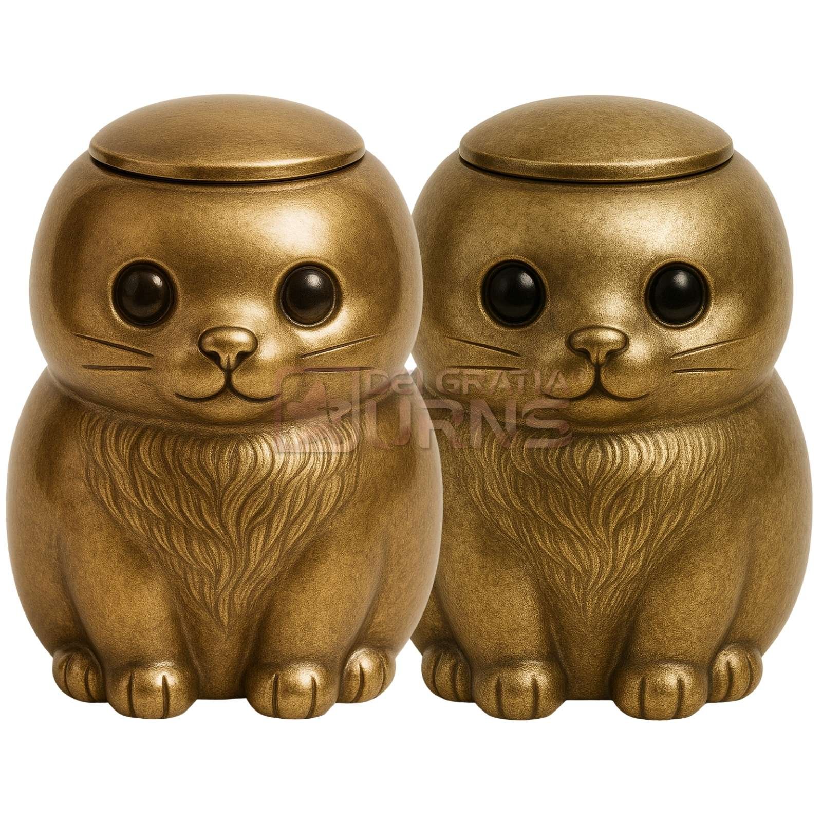 antique gold seated cat cremation urn finish options for pet ashes