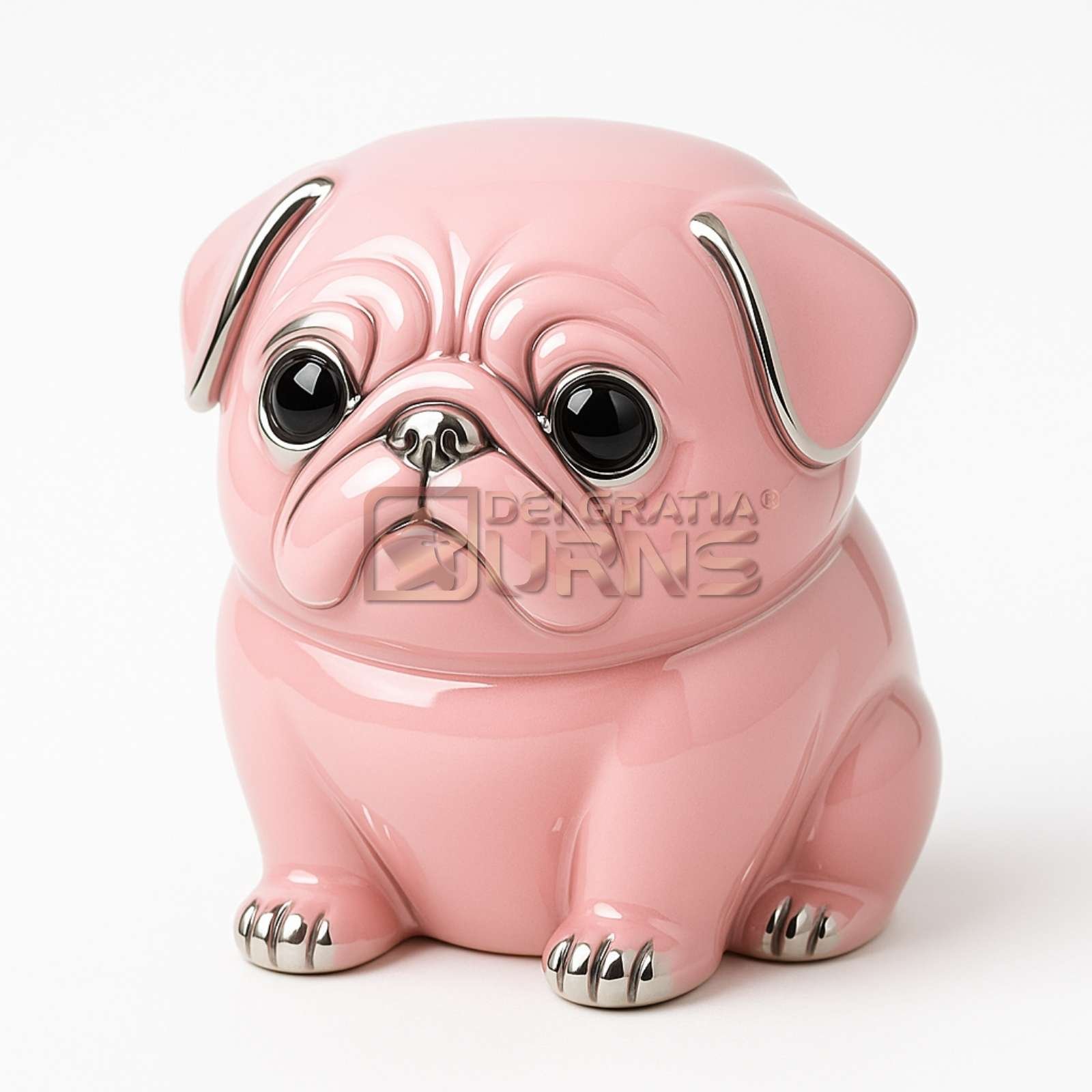 blue pug shaped dog cremation urn for ashes with silver-tone accents