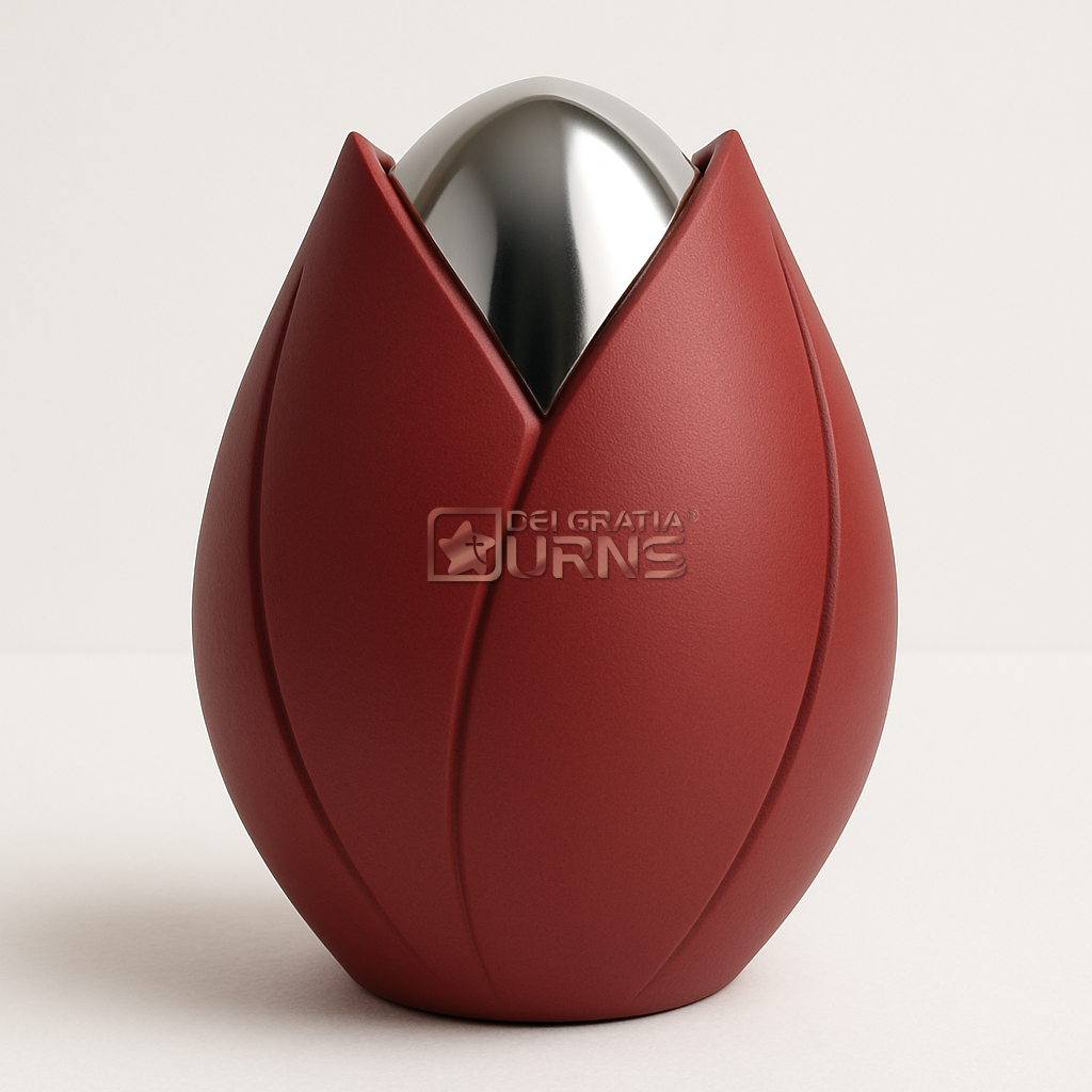 Burgundy and Silver Tulip Designer Urn Bordeaux Burgundy & Silver Tulip Designer Cremation Urn by Dei Gratia Urns