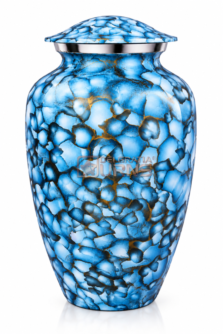 Azure Blue crystal mosaic adult cremation urn for human ashes