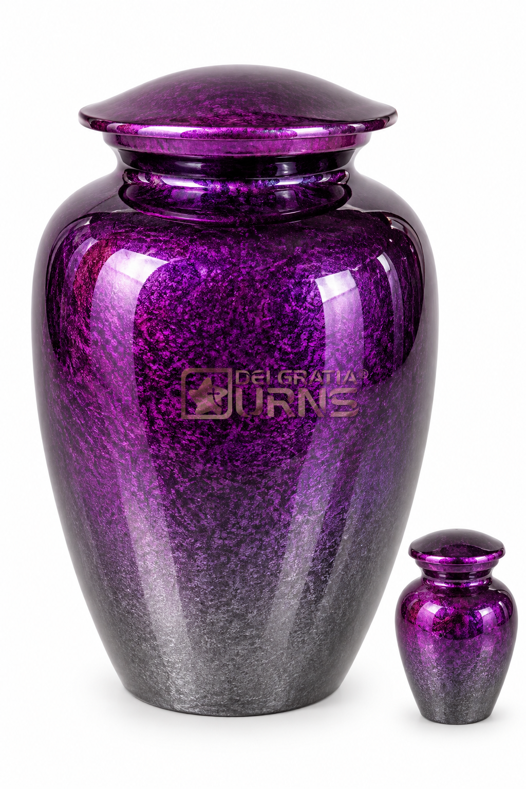 Amethyst silver ombre cremation urn with keepsake for adult ashes