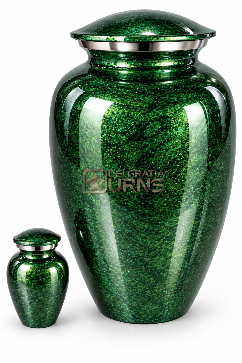 Emerald green crackle cremation urn and miniature keepsake