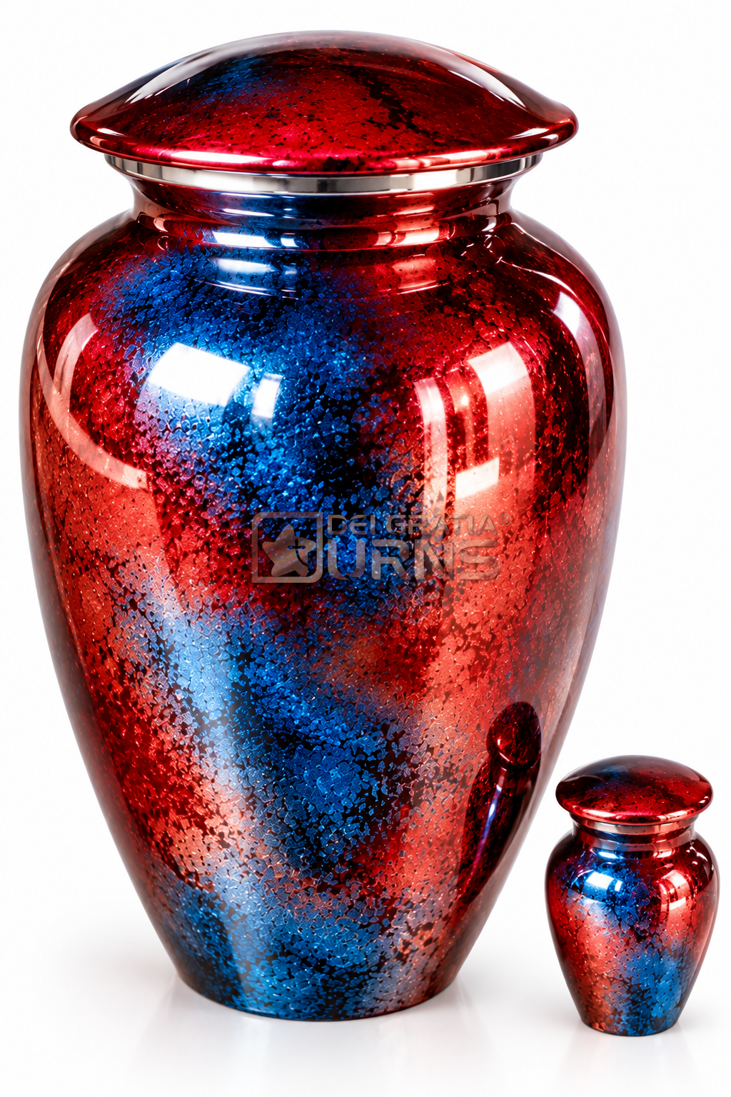 Ruby cobalt marble cremation urn with matching keepsake