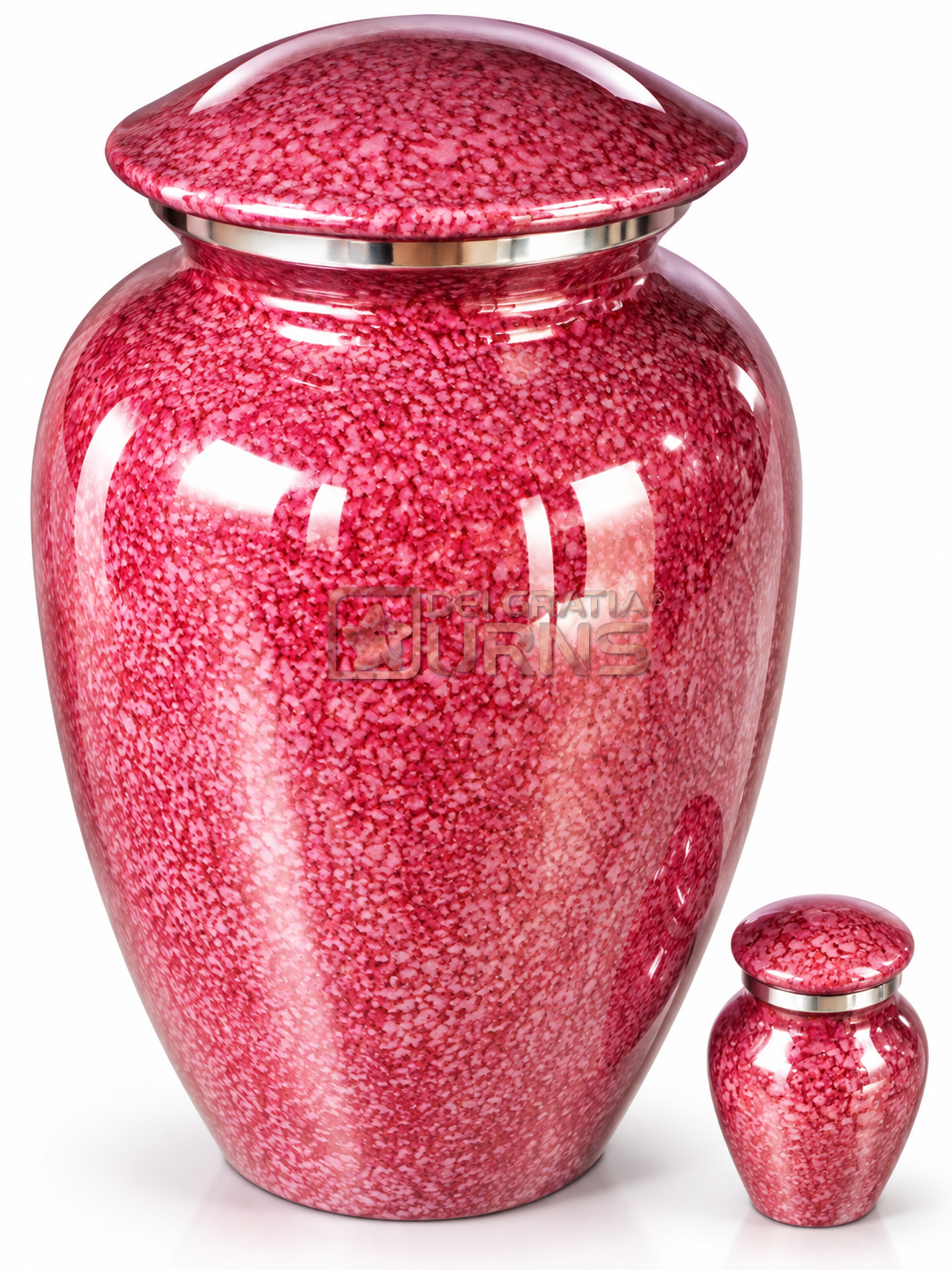 Rose pink crackle cremation urn with keepsake for adult ashes