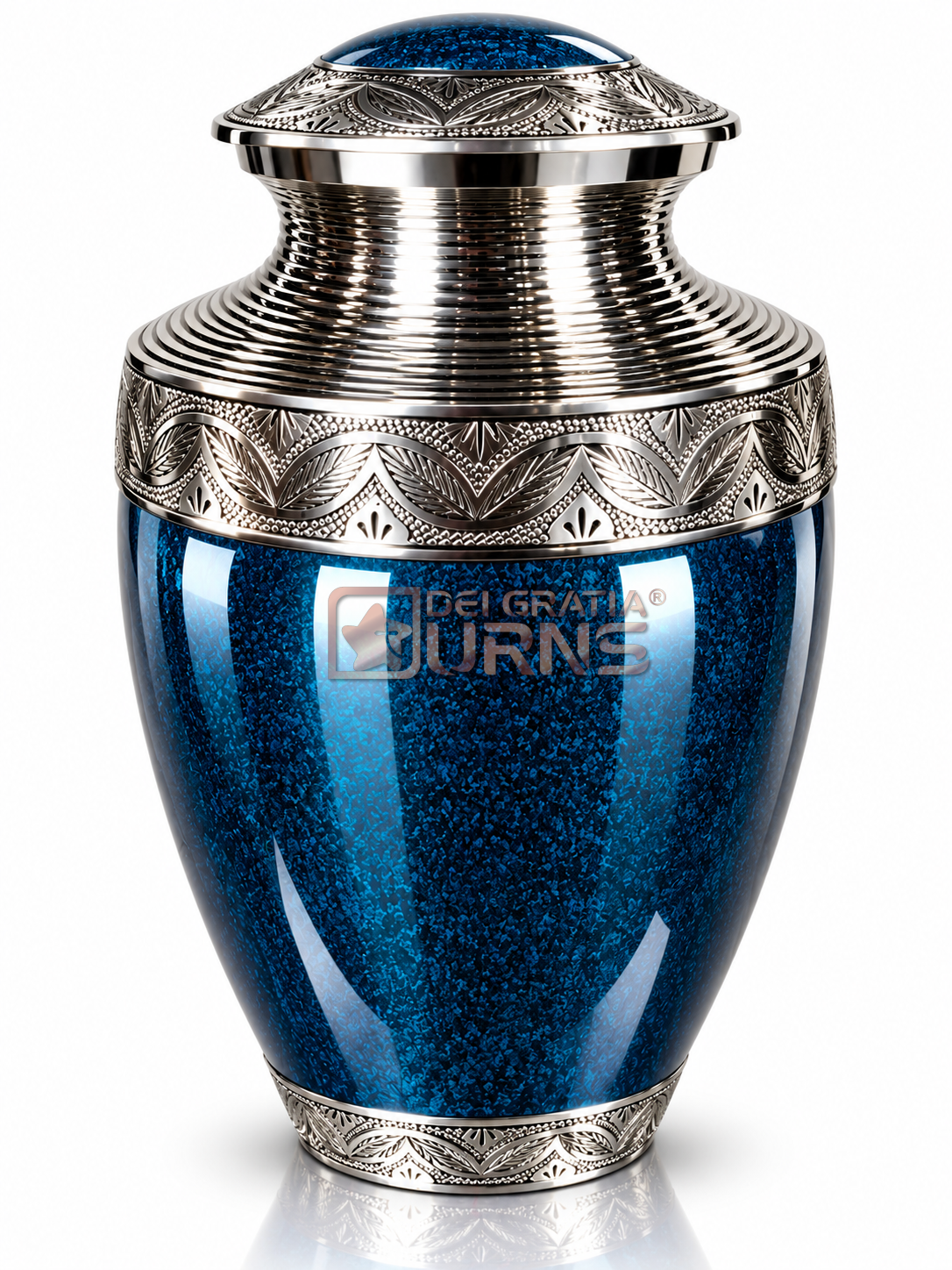 Royal blue antique silver heritage cremation urn for adult ashes