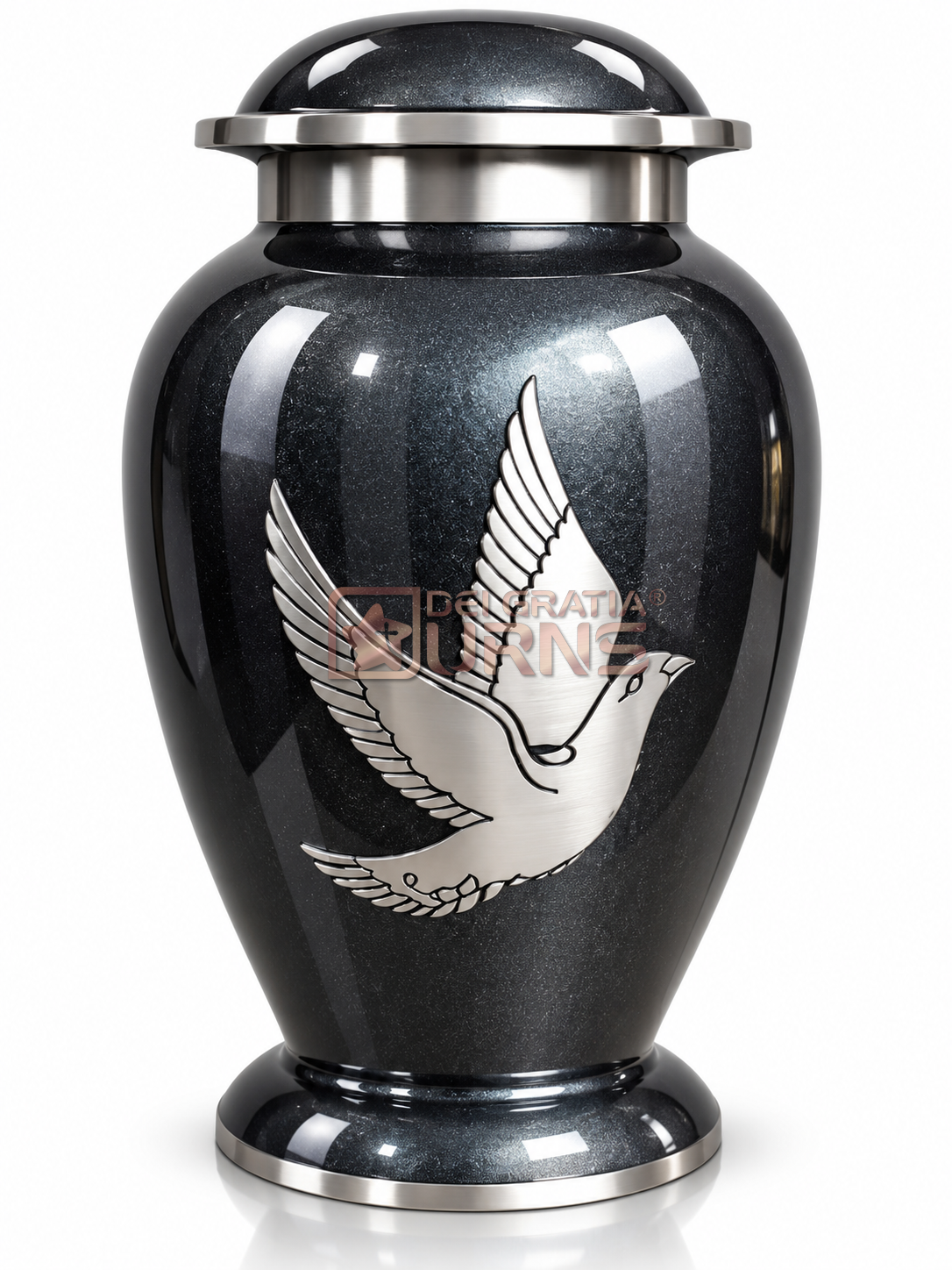 Onyx black silver dove cremation urn for adult ashes