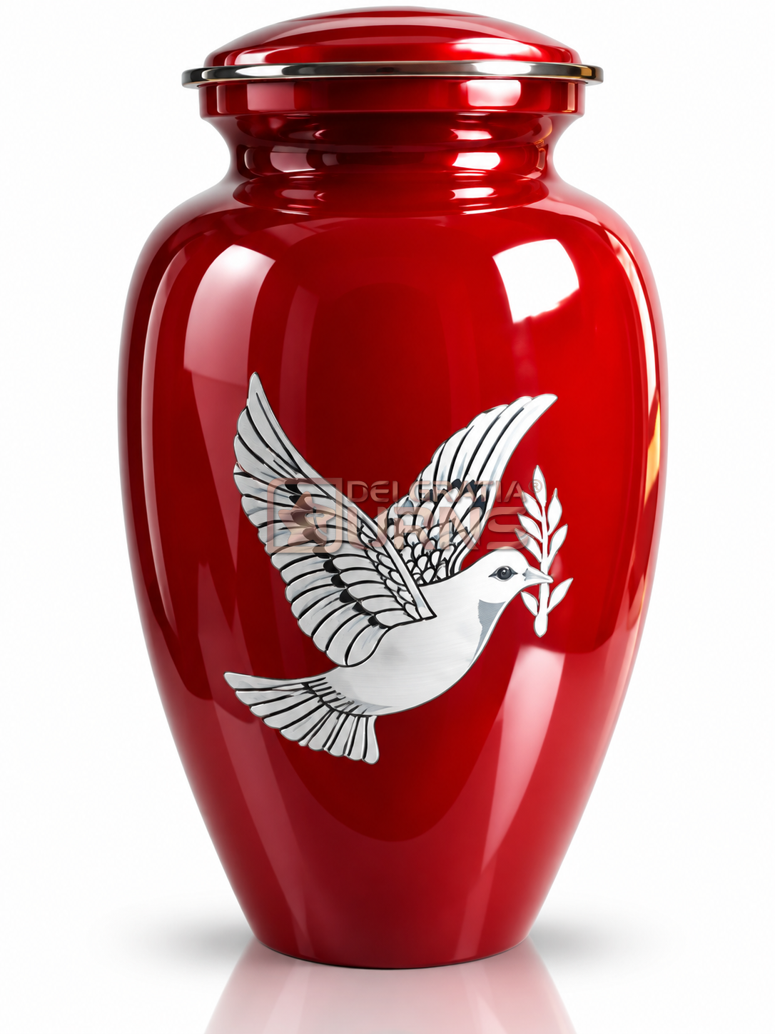 Ruby red silver dove cremation urn for adult ashes