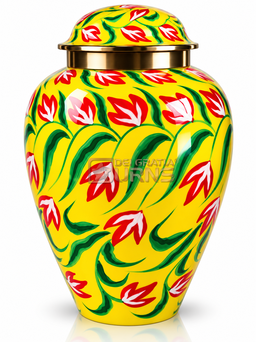 Golden yellow tulip floral cremation urn for adult ashes