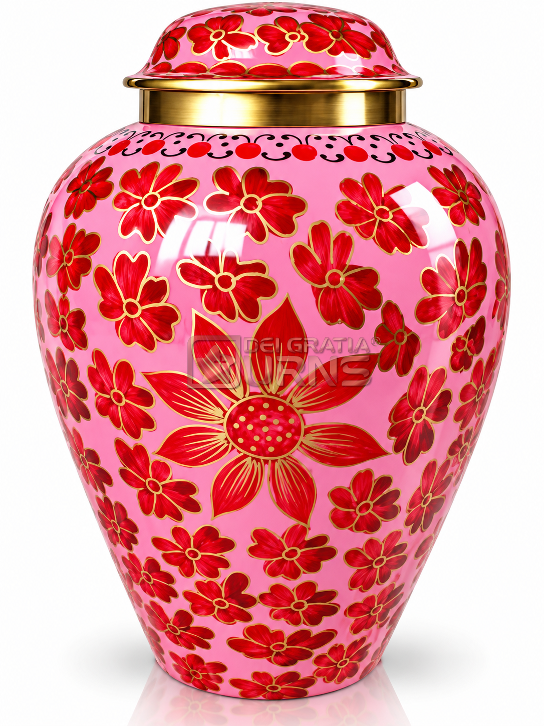 Blush pink red blossom cremation urn for adult ashes