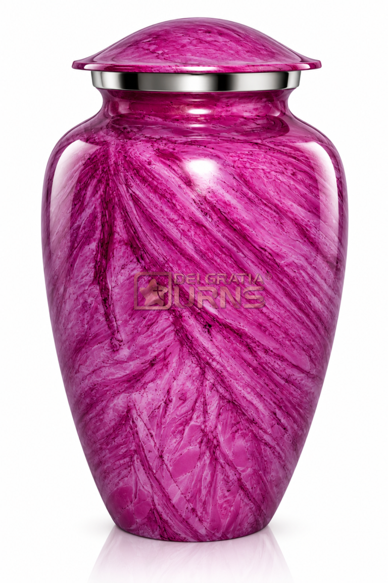 Magenta Pink flowing marble adult cremation urn for human ashes