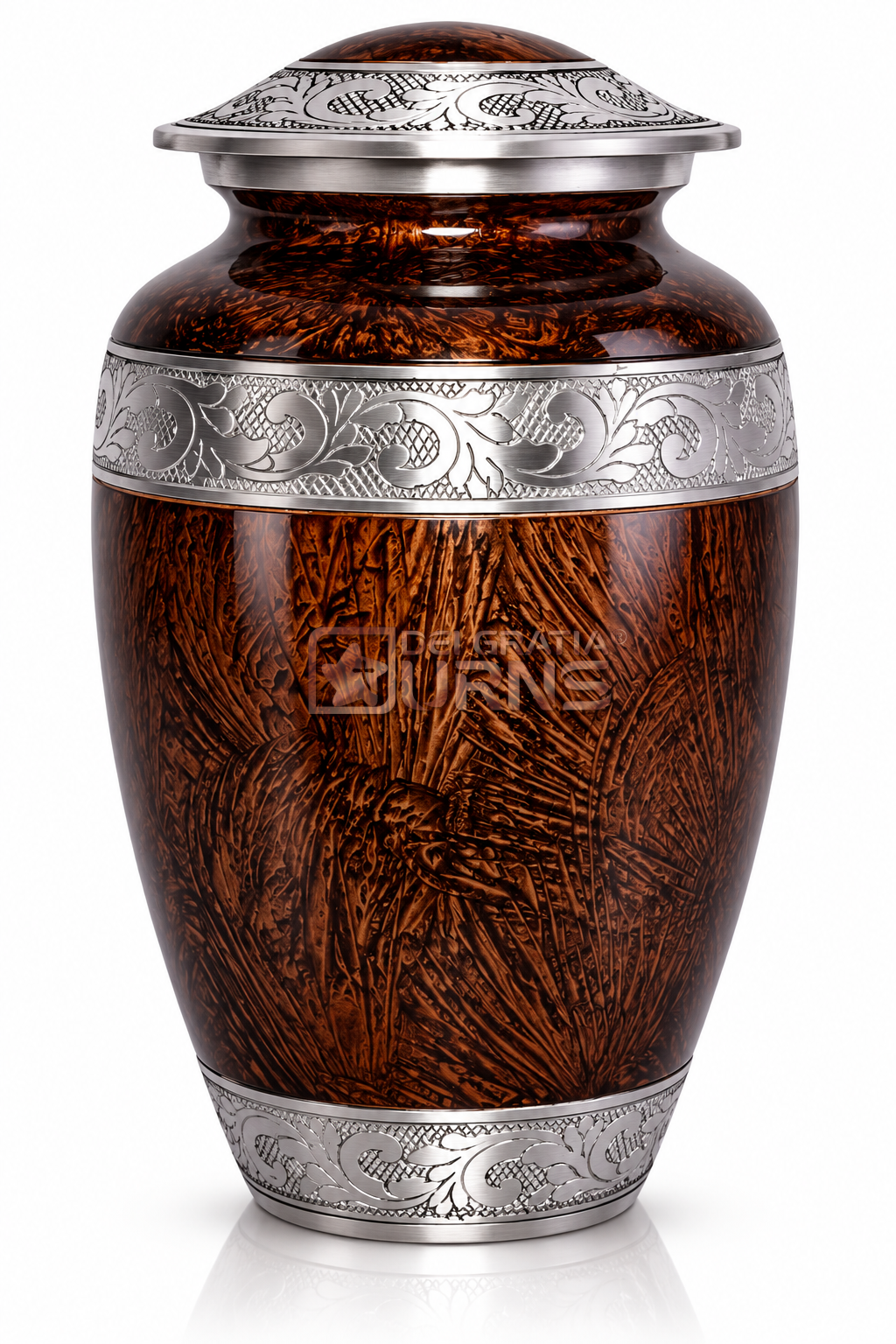 Chestnut Brown Antique Silver Floral Cremation Urn 1 Chestnut Brown Antique Silver Floral Cremation Urn for adult ashes
