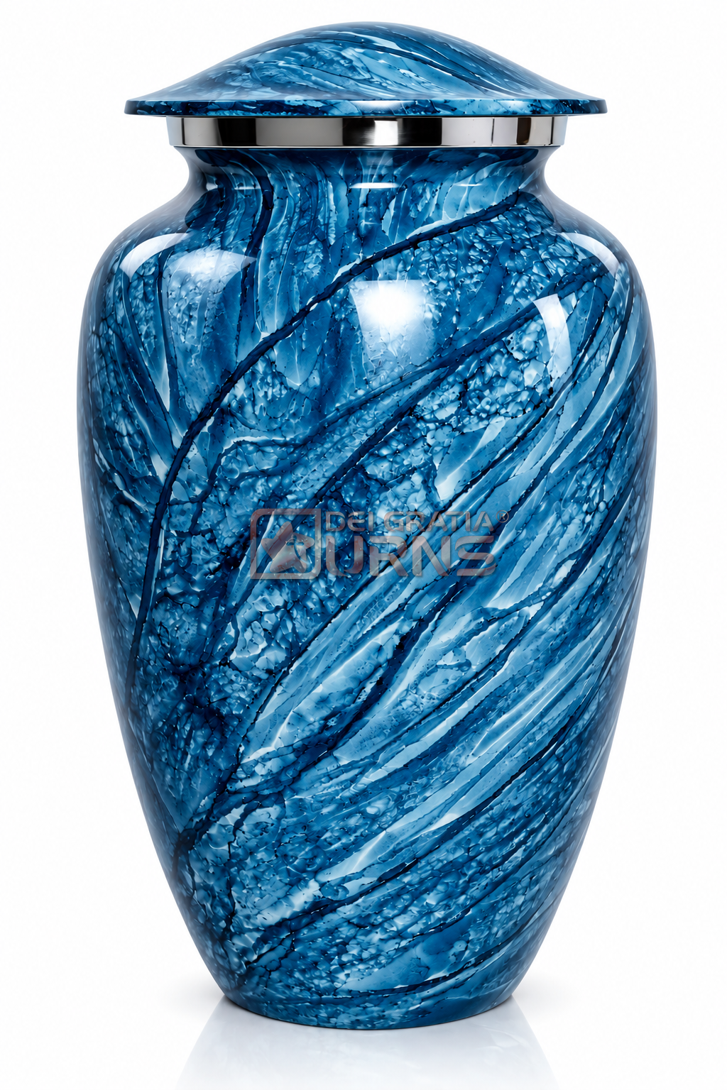 Azure Blue Flowing Marble Cremation Urn for adult ashes