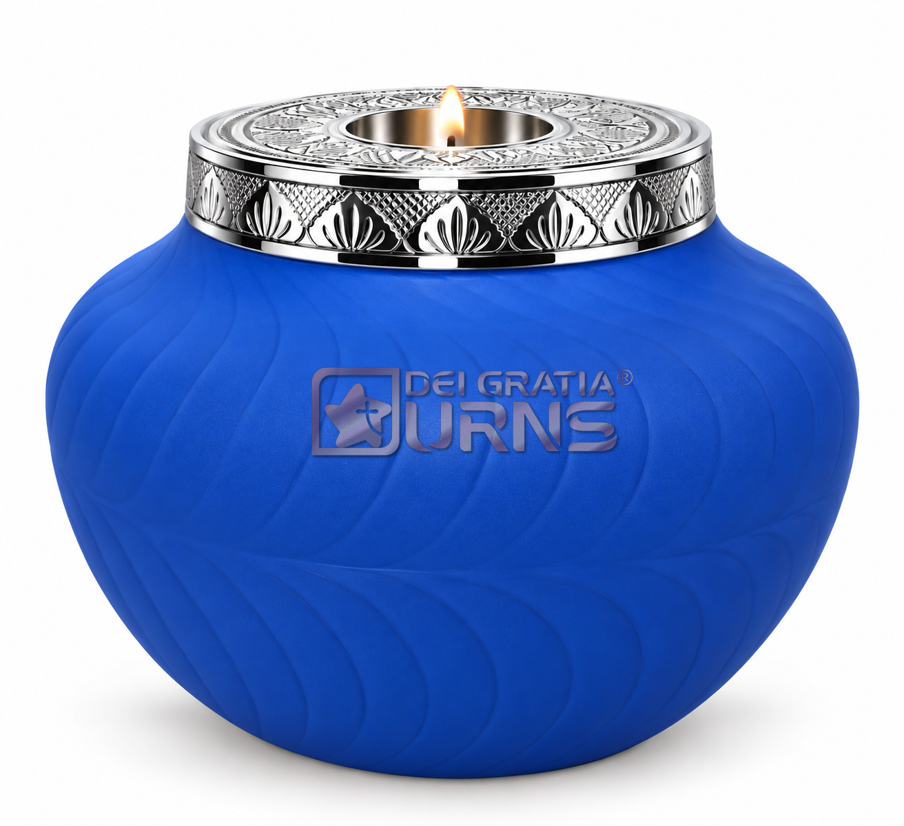 Cobalt Blue Silver Memorial Candle Cremation Urn for adult ashes