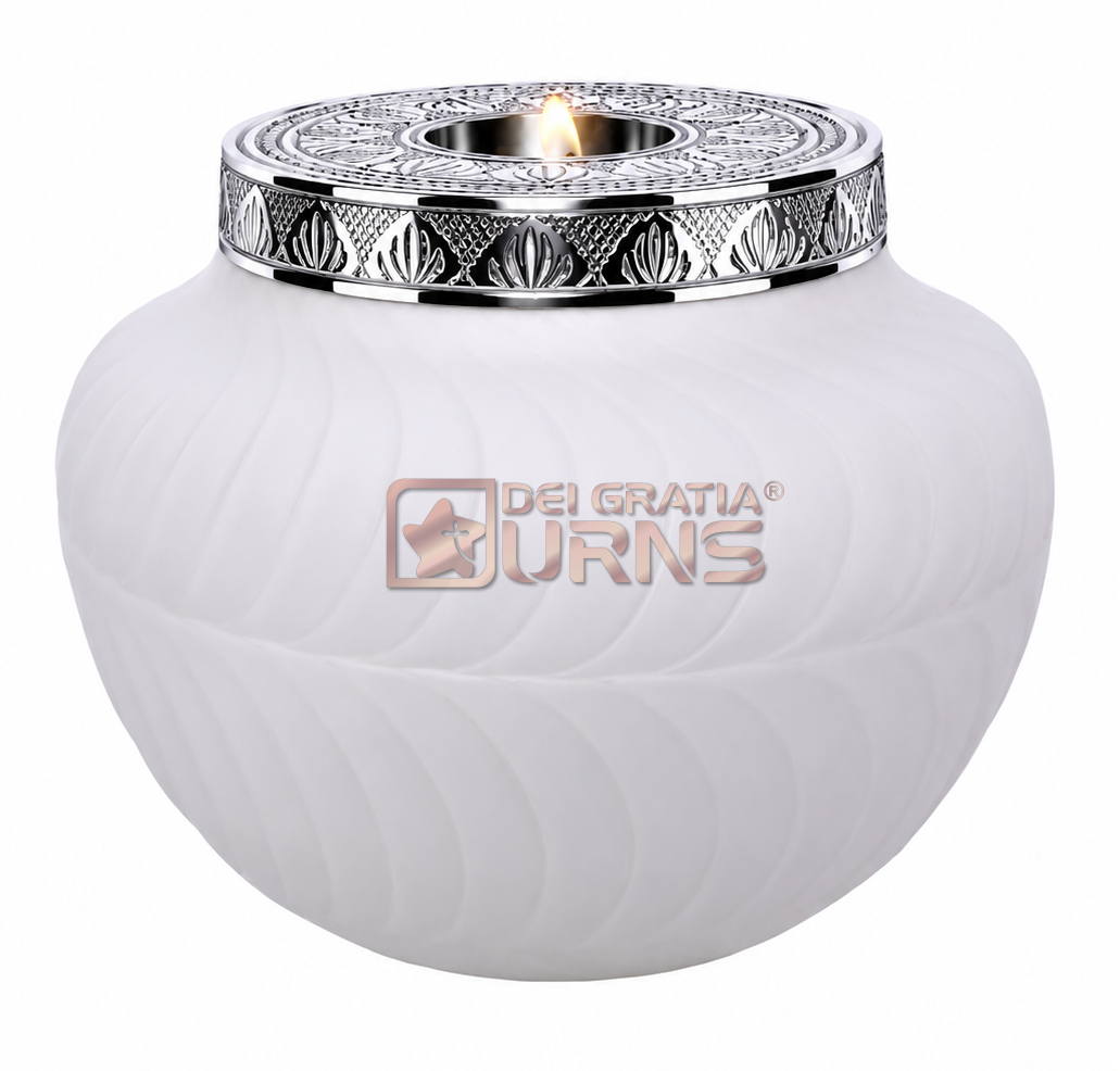 Pearl White Silver Memorial Candle Cremation Urn for adult ashes