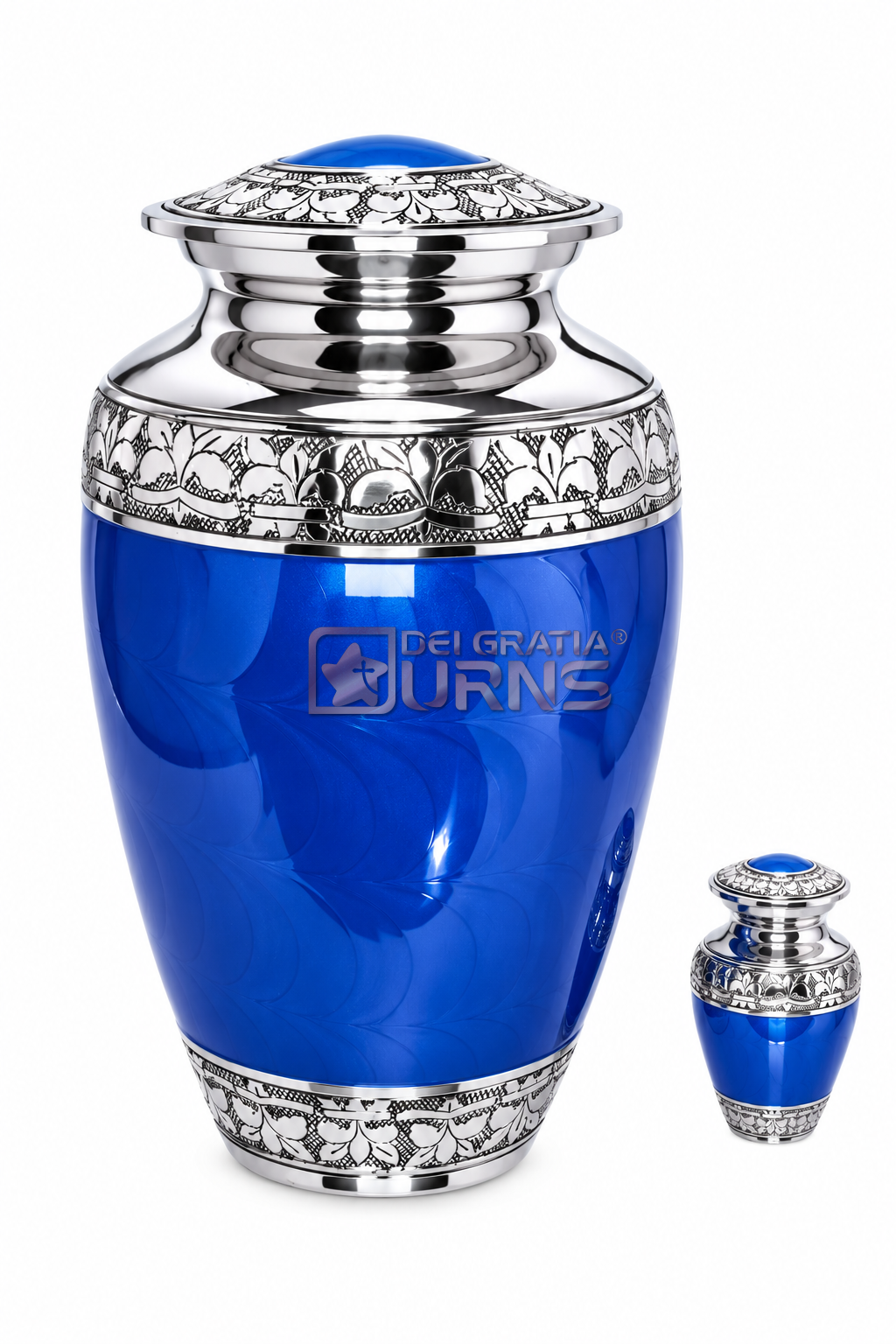 Cobalt Blue Silver Cremation Urn with Keepsake for adult ashes