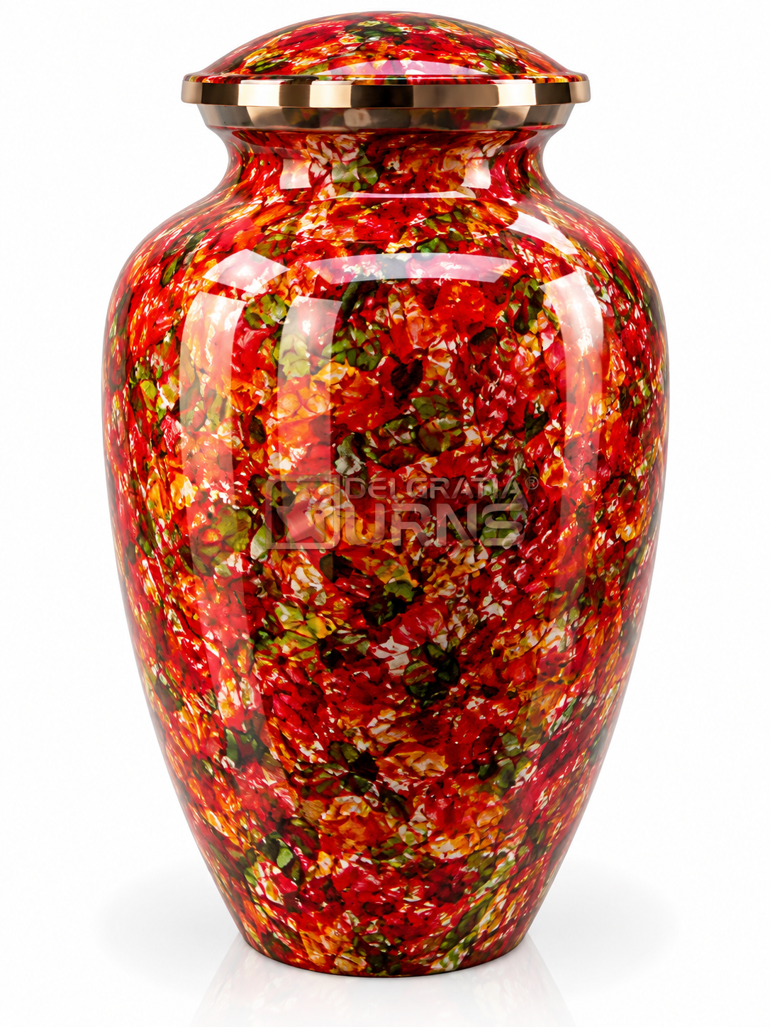Crimson mosaic cremation urn for adult ashes