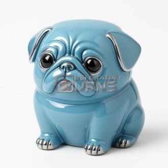 pink pug shaped dog cremation urn for ashes with silver-tone accents