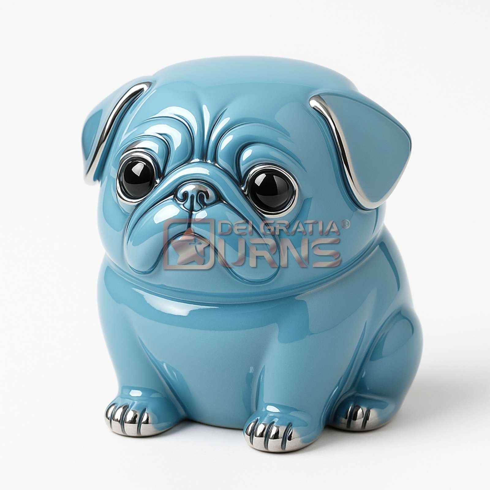 pink pug shaped dog cremation urn for ashes with silver-tone accents