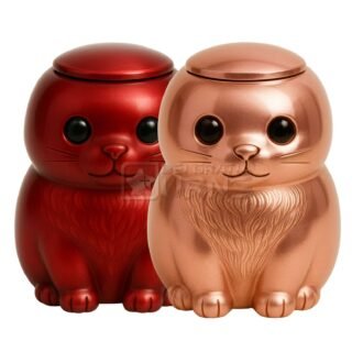red and rose gold seated cat cremation urn color options for pet ashes