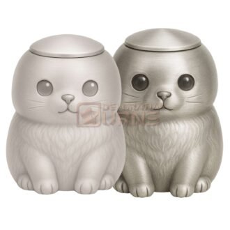 white and silver seated cat cremation urn color options for pet ashes