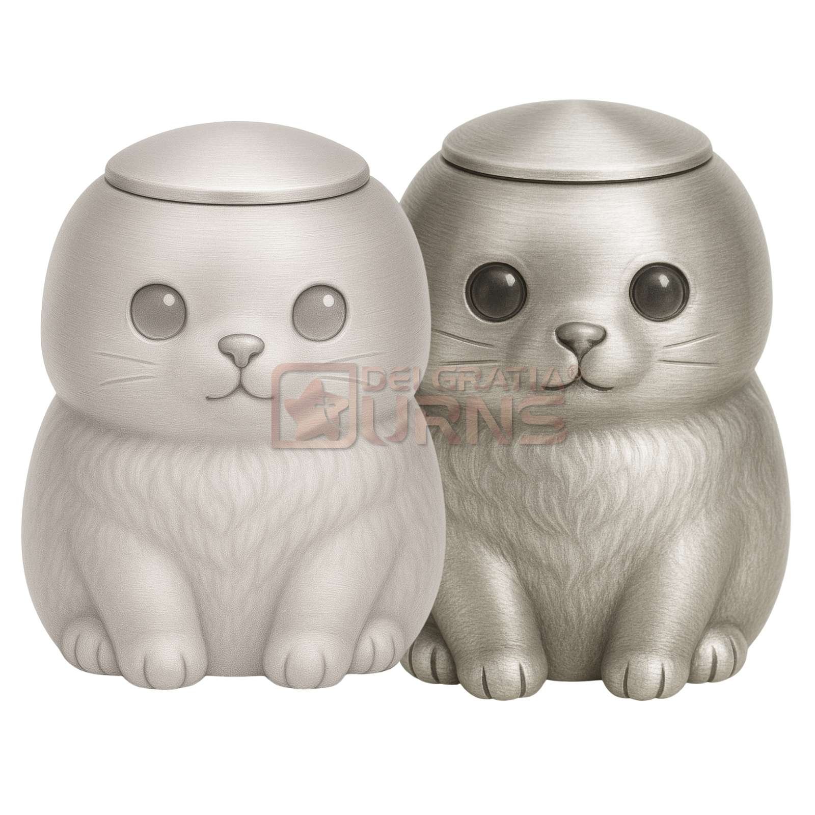 white and silver seated cat cremation urn color options for pet ashes